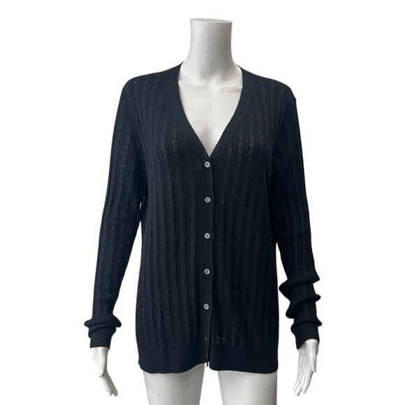 $590 NWT Manrico Black Knit Ribbed Cashmere Cardigan Sweater size XL - Picture 1 of 7